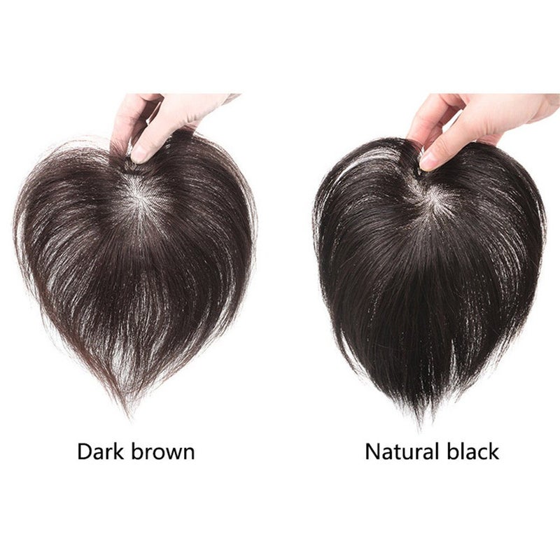 RemeeHi Short Straight Human Hair Toppers 18cm Hand Made Clip in Hairpiece for Covering White Hair Tape Toupee Wiglet 5x7cm Black - Image 4